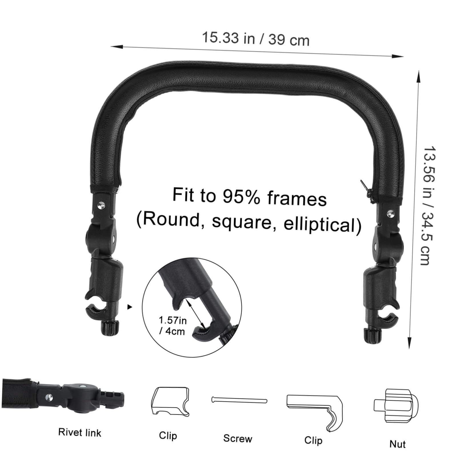 Barre de Maintien pour Poussette Noire, Tube 3cm, Cuir Pu