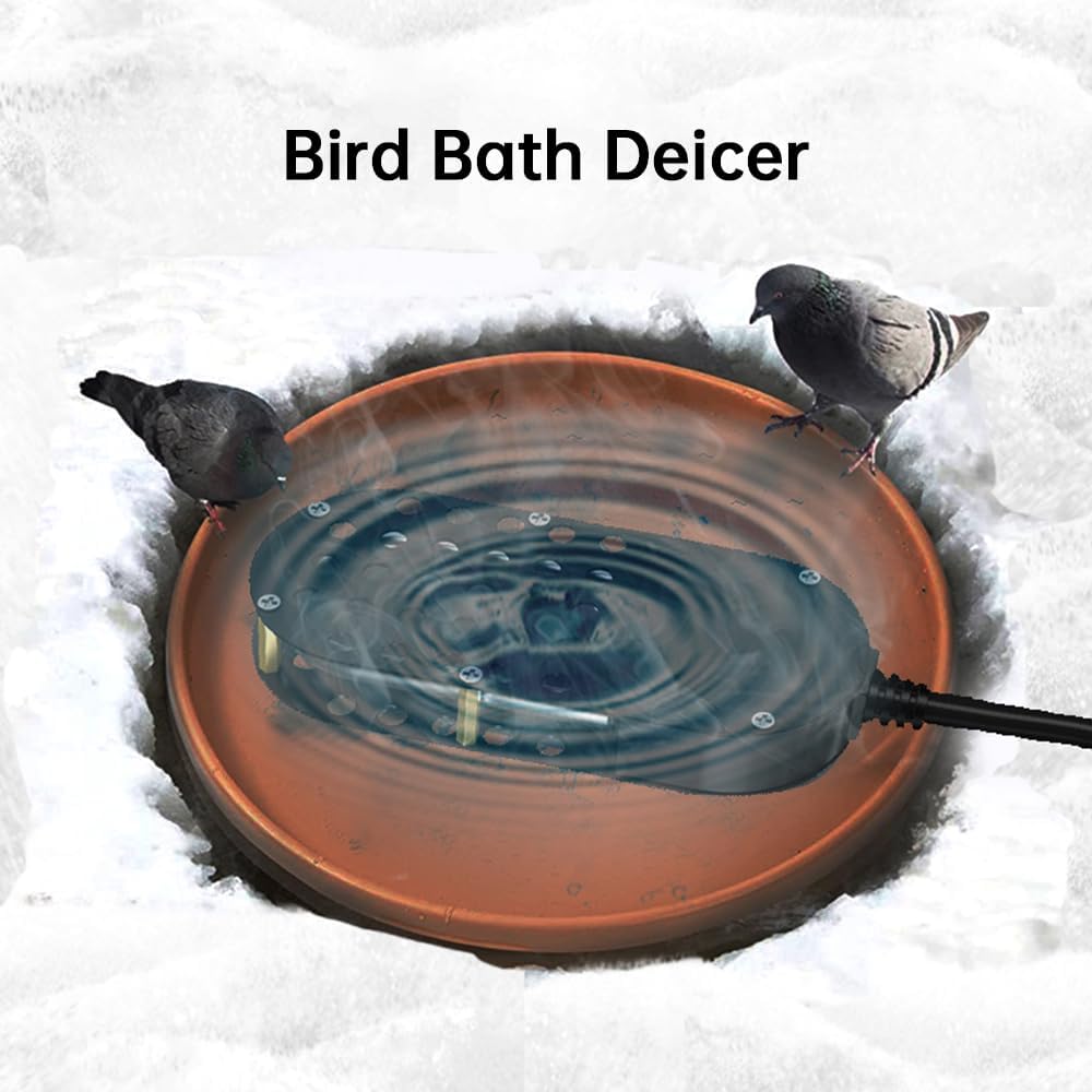 Bird Bath Deicer for Outdoors Winter 200W Pond De-icer Die-cast Aluminum Water Heater Heated Thermostatically Controlled with Auto Shut Off for Poultry Waterer Patio Yard Garden