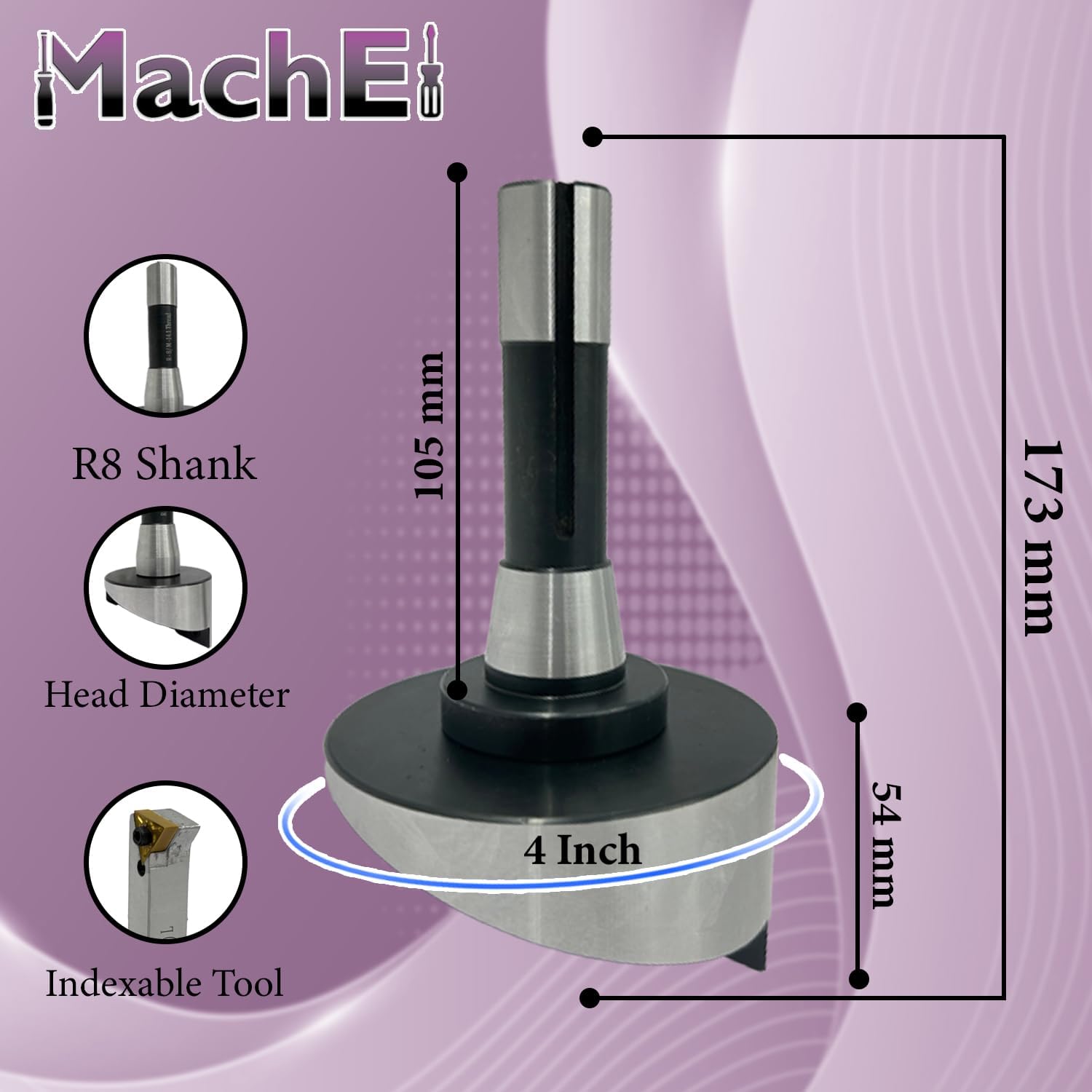 MachEl 4" (100mm) Large Diameter Fly Cutter with Carbide Indexable Tip – R8 Shank (7/16 UNF Drawbar)