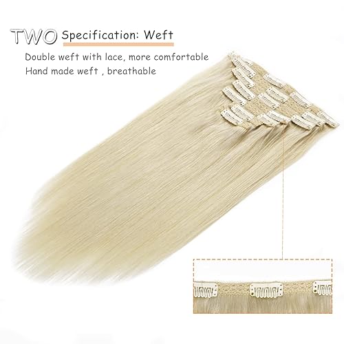 Miniatura 4 de Caliee Extensiones de cabello humano rubio con clip, extensiones de cabello humano grueso para cabeza completa, sin costuras, doble trama, con 16