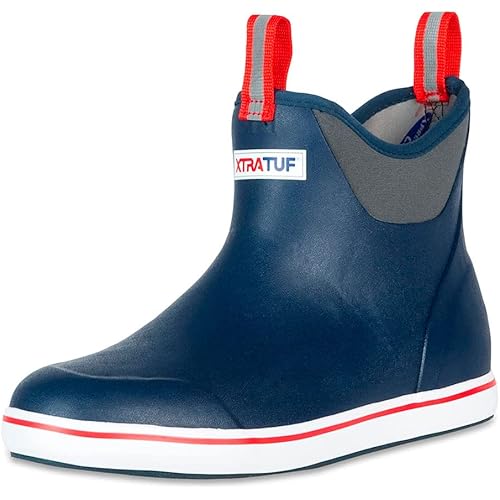XTRATUF Performance Series 6" Men’s Full Rubber Ankle Deck Boots, Navy & Red (22733)