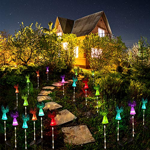 Solar Angel Lights Outdoor, Qualife Garden Gifts for Housewarming Mom Women,Solar Powered Decorative Light for Garden Yard Patio, Cemetery Grave Decorations, 2 Pack.