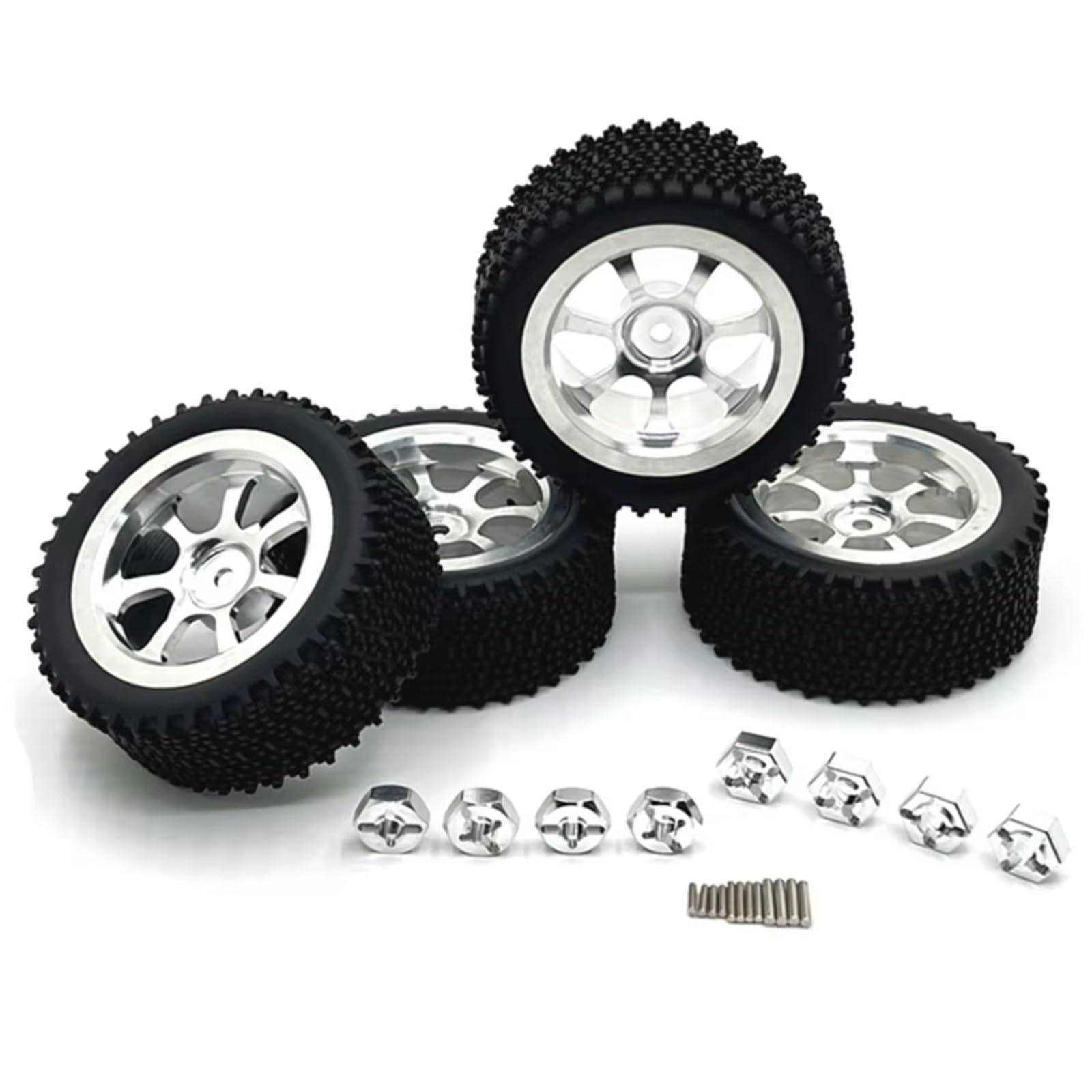 Accessori Rc Per Mjx 14302 14301 1/14 4X Ruote In Metallo Pneumatici Per Rally Rc Auto Parti Di Aggiornamento Modifica Riparazione Pezzi Ricambio Modelli Giocattolo(Silver)