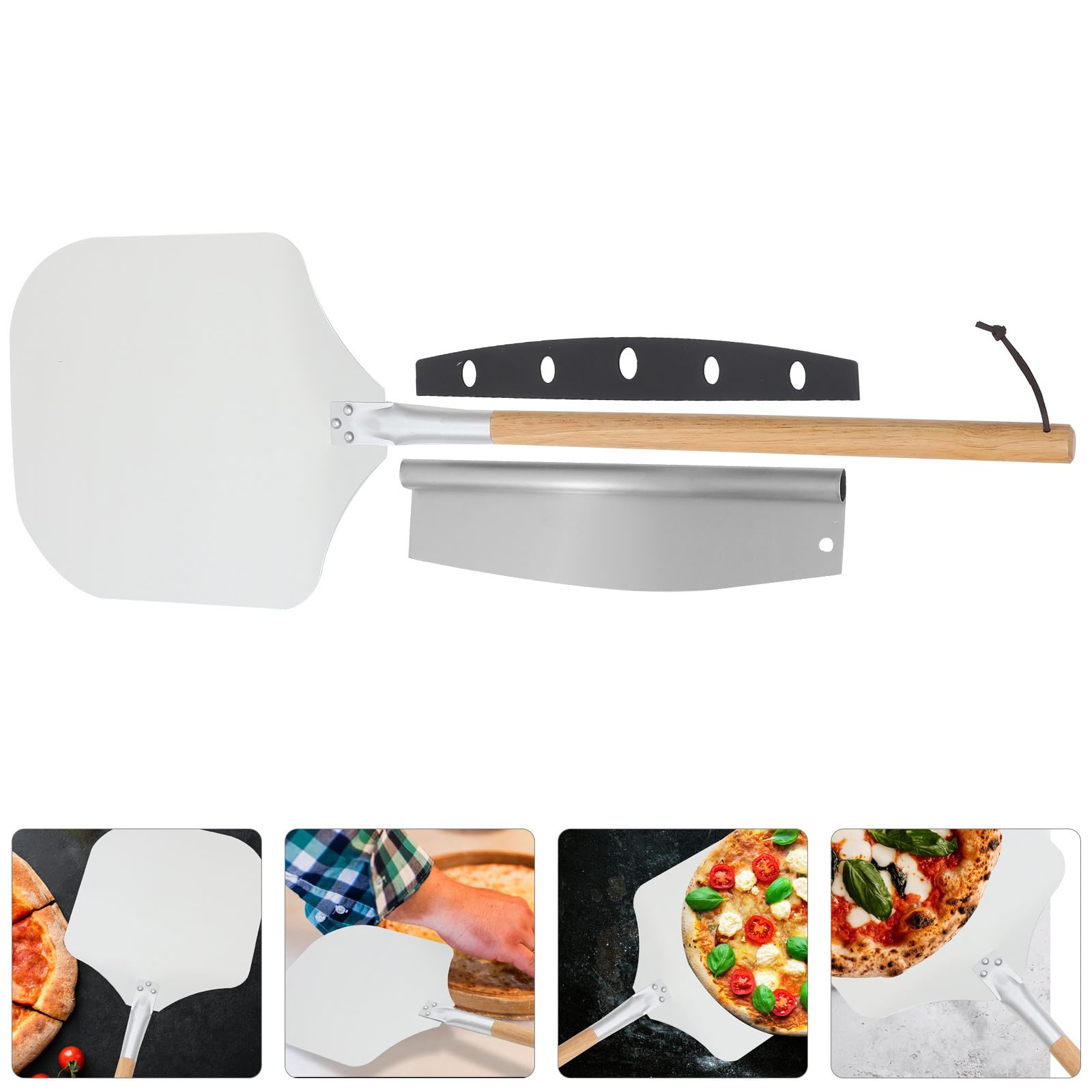 UKCOCO Pizza Schaufel mit Abnehmbarem Griff 2 Stück aus Aluminium und Edelstahl Torten Schneidehilfe für Backutensilien