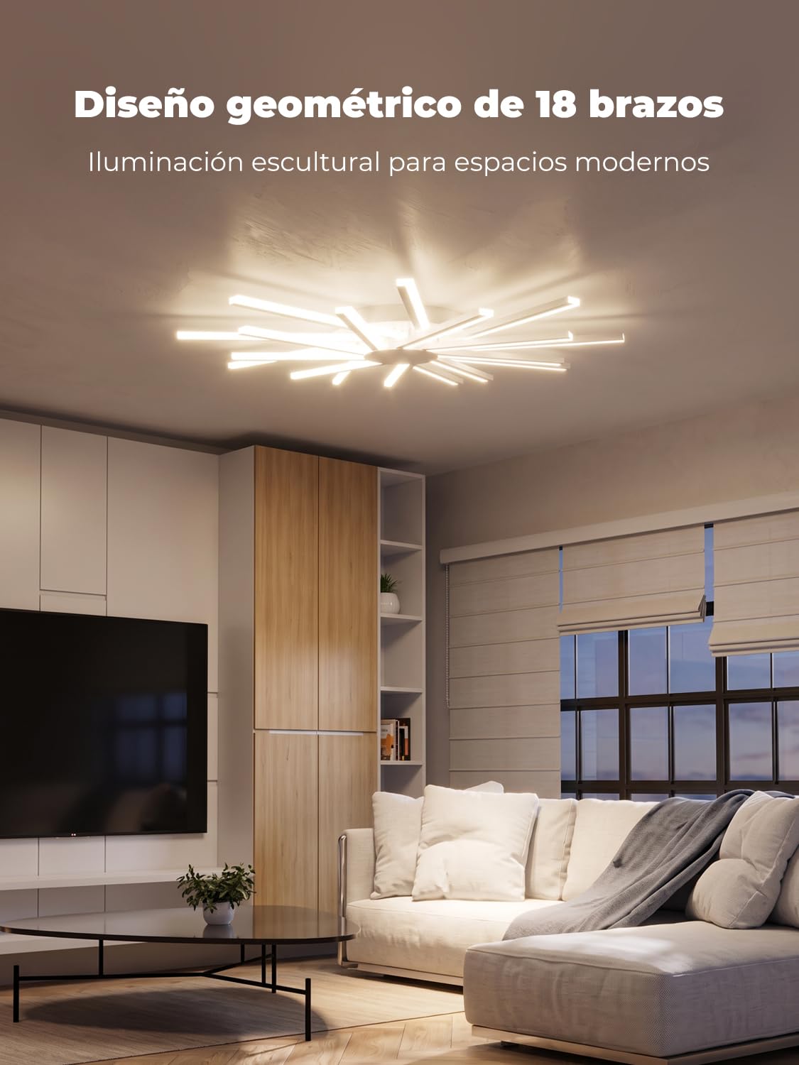 Φ96cm Lámparas de Techo Salón, Ceiling Light Grande Moderna, Plafones de Techo con 18 Luz, Regulable, Luz de Techo con Mando a Distancia, Función de Memoria, Blanco