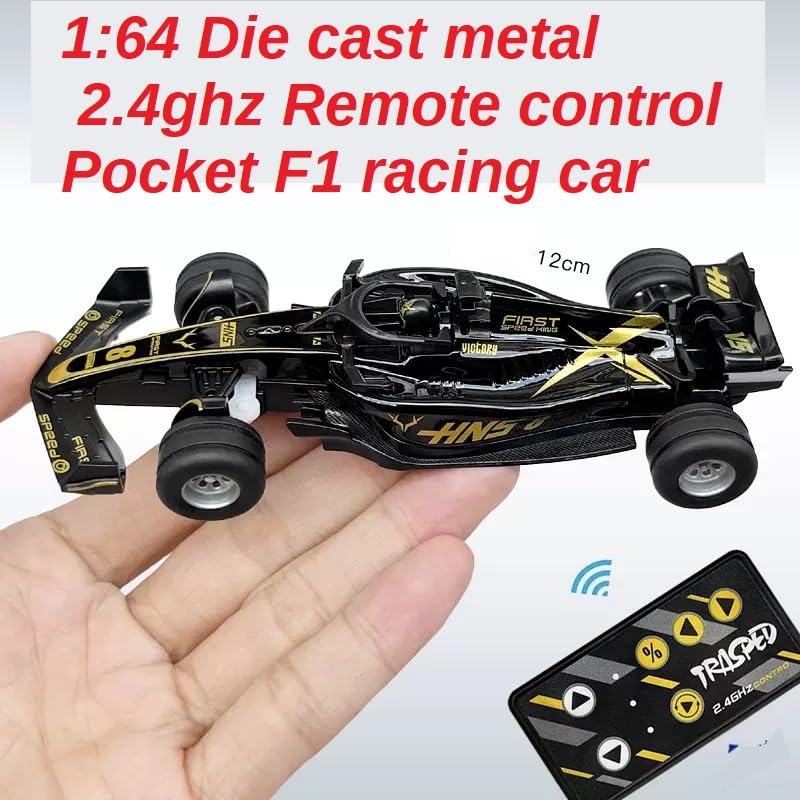 Image of PLUSPOINT 1:64 Die cast Metal F1 Mini RC Racing car with LED Lights | 2.4GHz Remote Control Car | 3 Speed Adjustable, USB Rechargeable Alloy RC Car for Kids & Adults Indoor /Outdoor Racing