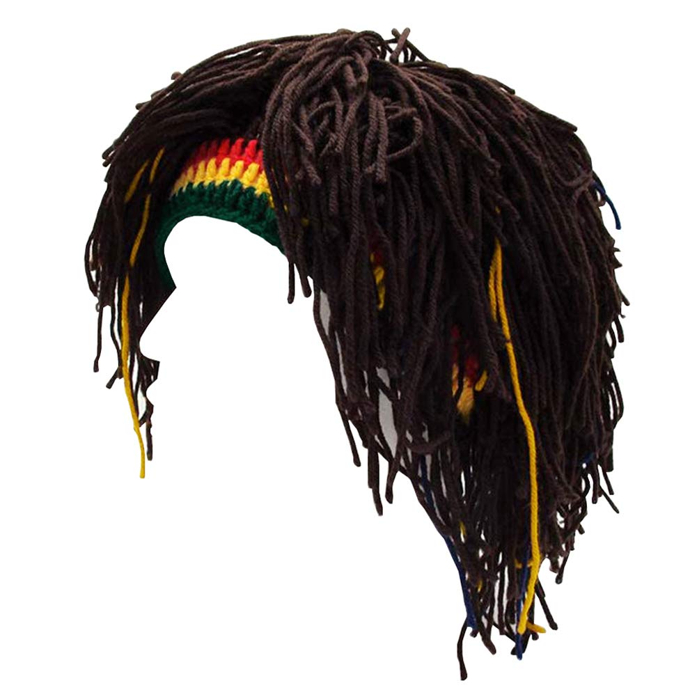 Funny Rasta Wig Beard Hats Knitted Jamaican Rasta Beanie Hat with Dreadlocks Christmas Halloween for Men Women