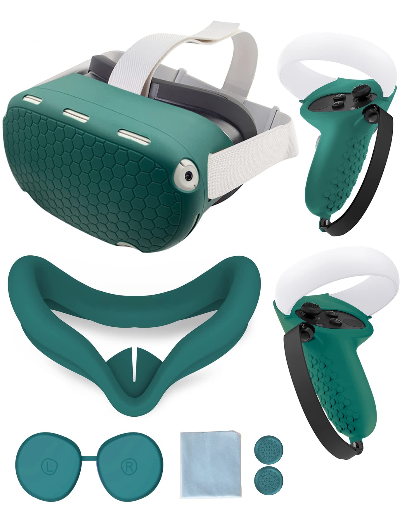Gwyoneaon Protective Cover for Oculus/Meta Quest Accessories Silicone  Controllers Grip Protector, Soft Shell Skin With Face and Lens Cover (Green)