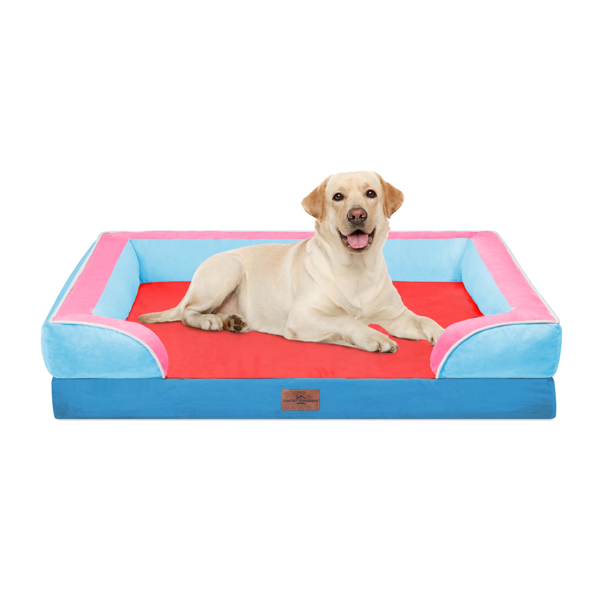 Comfort Expression Orthopedic Dog Bed for Extra Large Dogs 42x30 Inch, Waterproof Egg Crate Foam XL Pet Bed with Removable Bolsters, Dog Couch with Washable Cover & Non-Slip Bottom, Atlanta
