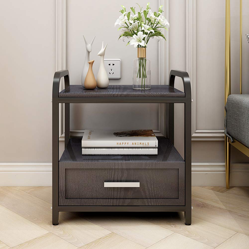 Table d'appoint de meuble de rangement en métal boisé pour chambre et salon
