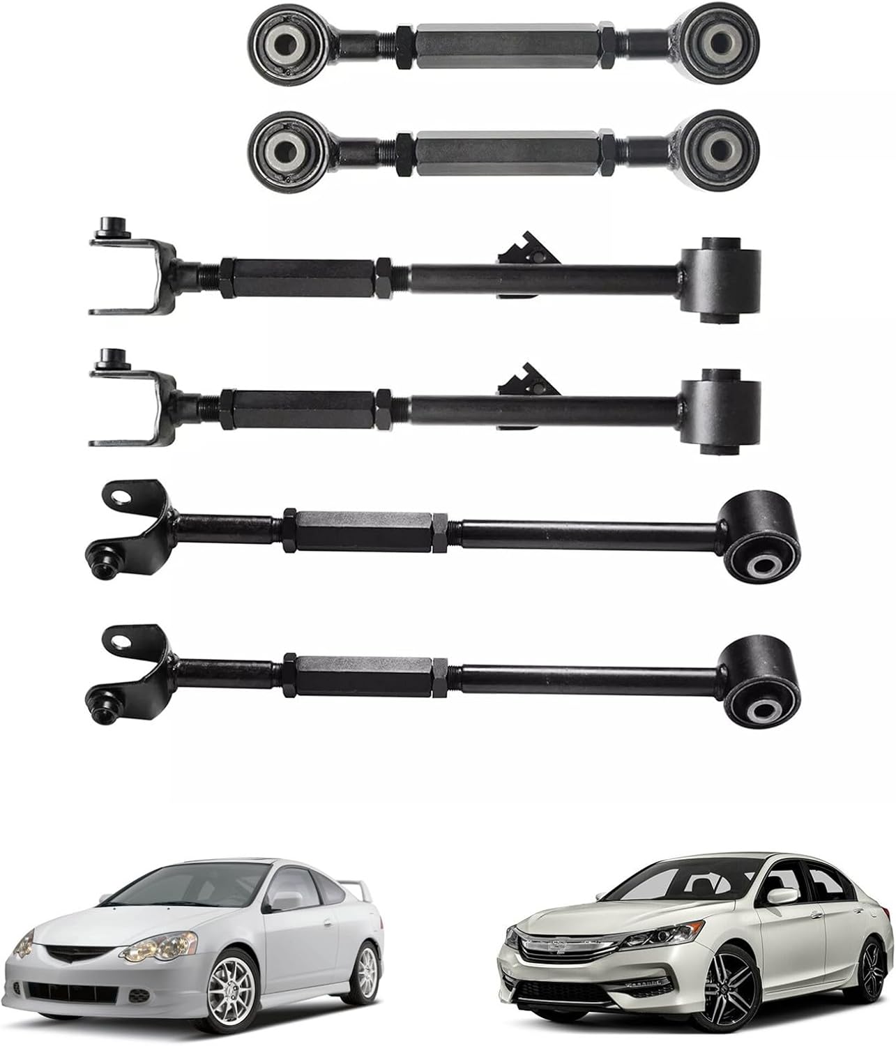 6Pcs Rear Left & Right Adjustable Camber & Toe Control Arms Kit Compatible with Honda Accord Crosstour 2008-2017 Compatible with Acura TL TSX TLX 2015-2020