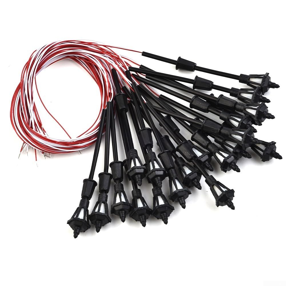 20Pcs Model Railway Train Lamp Post, LED Lamppost Lamps Luminous Miniature Street Lights, 1:150 Scale 3V Lamppost