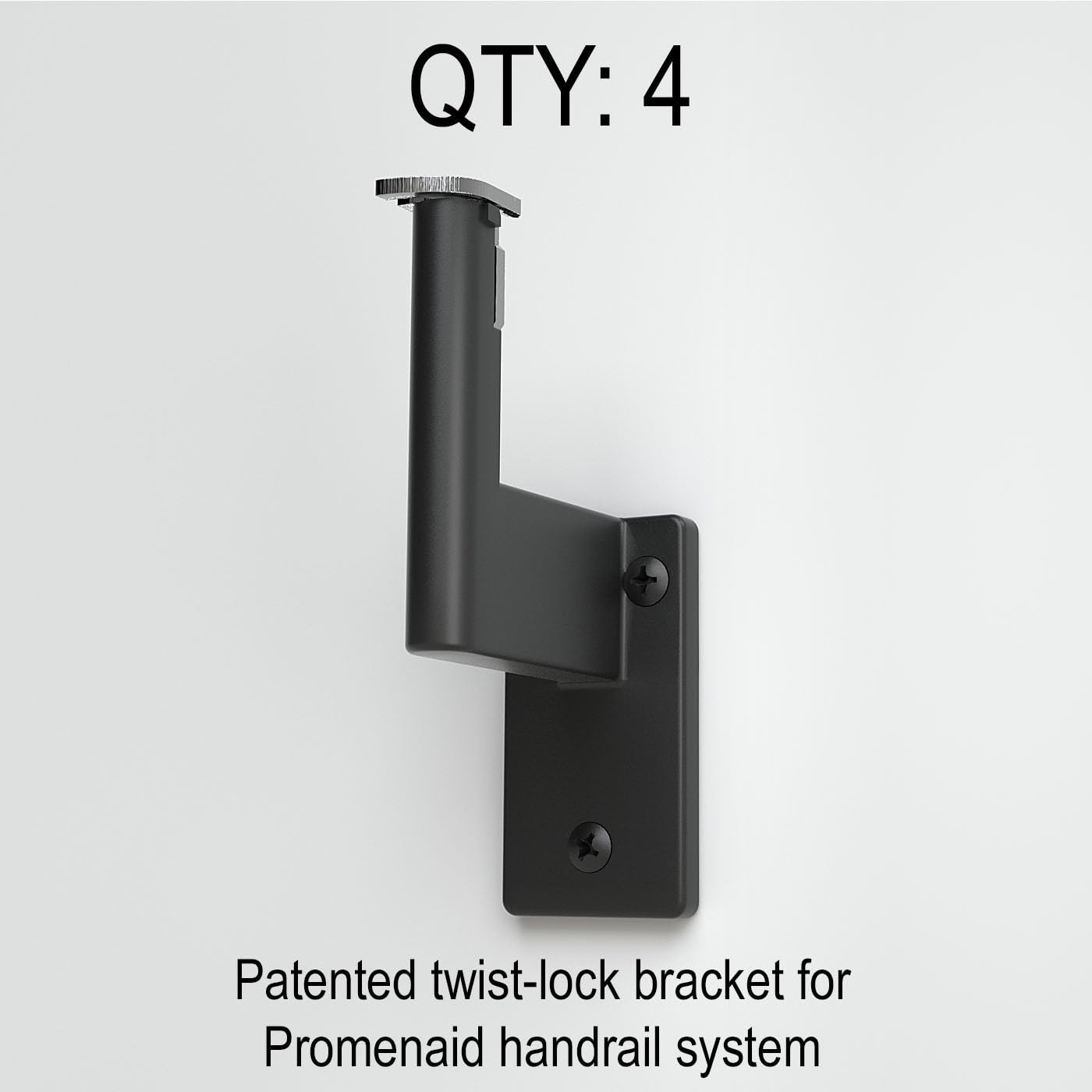 7 ft. Handrail - Complete Kit. Satin Black Anodized Aluminum with 4 Satin Black Wall Brackets and Endcaps - 1.6" Round - - 