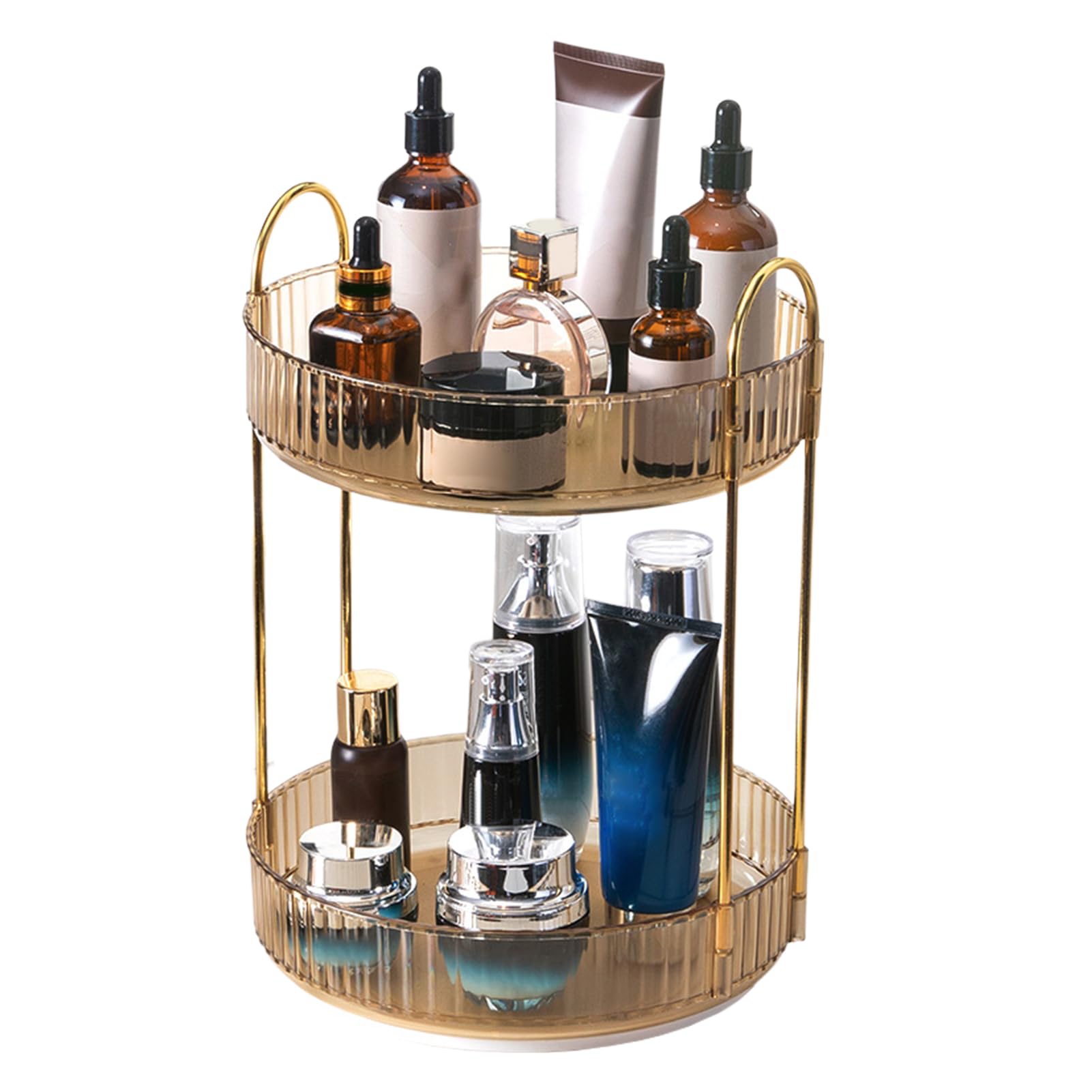 BSOMAM 360 Rotating Makeup Organiser,Cosmetic Storage Skincare Makeup Spinning Holder Lipsticks Brushes Perfume Display Stand Box for Vanity Desk, Dresser, Bathroom (Orange 2Tier)