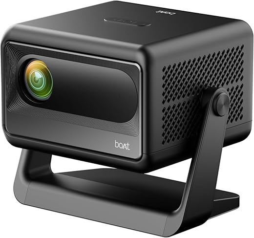 Boat CineHead E1 Smart Projector with Built-in Netflix & Prime Video, Honest 150 ANSI Lumens, Native 720p with 1080p Support, Vertical Keystone, 3W…