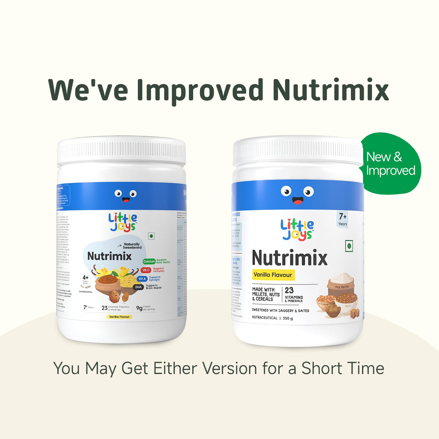Little Joys Vanilla Nutrimix (7-12 Years) 350g | Sweetened with Jaggery & Dates | 9g Protein | Supports Immunity, Energy & Brain Health | Ragi, Bajra, Almonds | Vanilla Flavour Nutrition Drink Powder — Amazon image 2