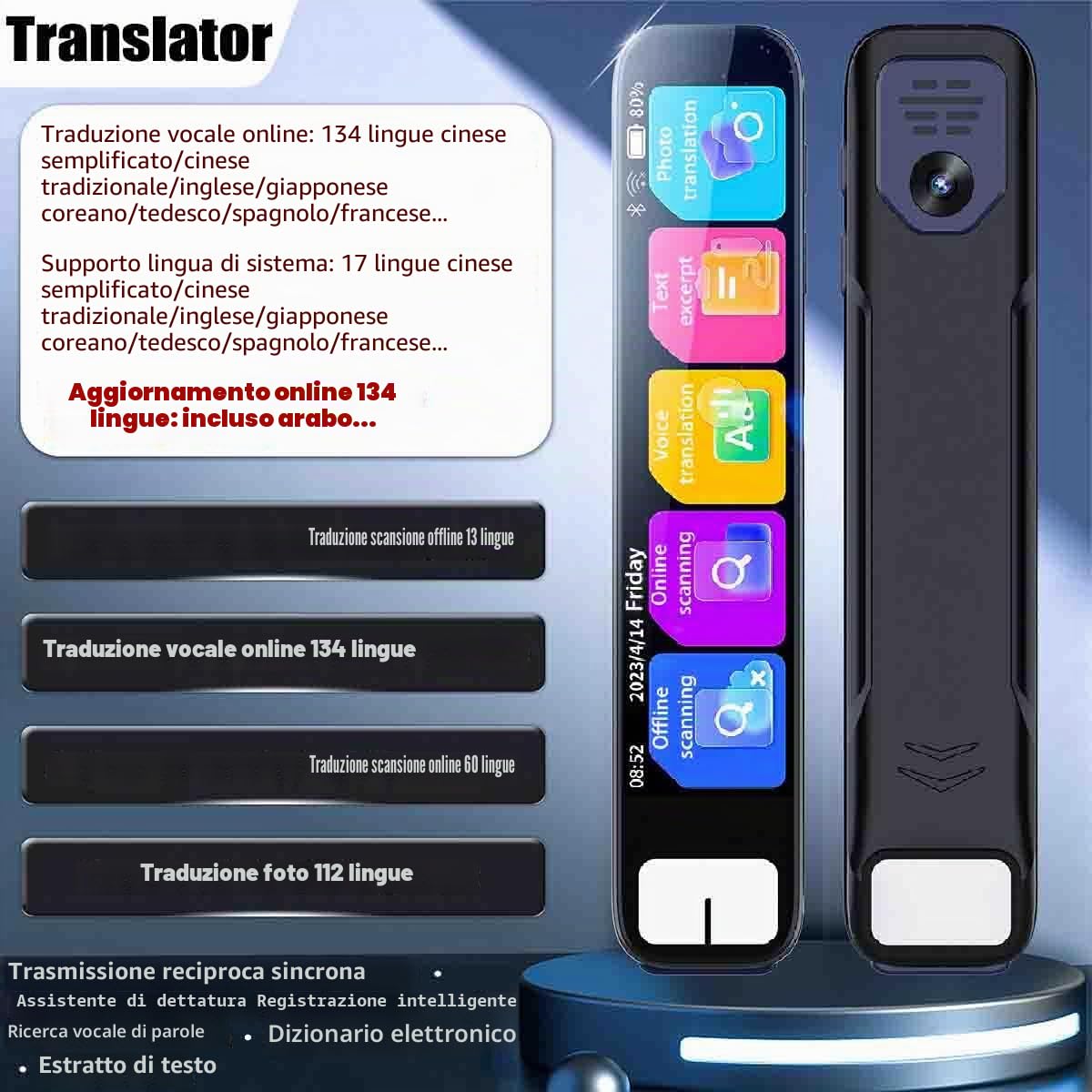 AI Smart Pen,Translator Scanner Pen,Instant AI Answers for Math,History & More Offline Translation (60+ Languages),Camera,Bluetooth,Music & File Storage,Scan Reader Pen Language Translator