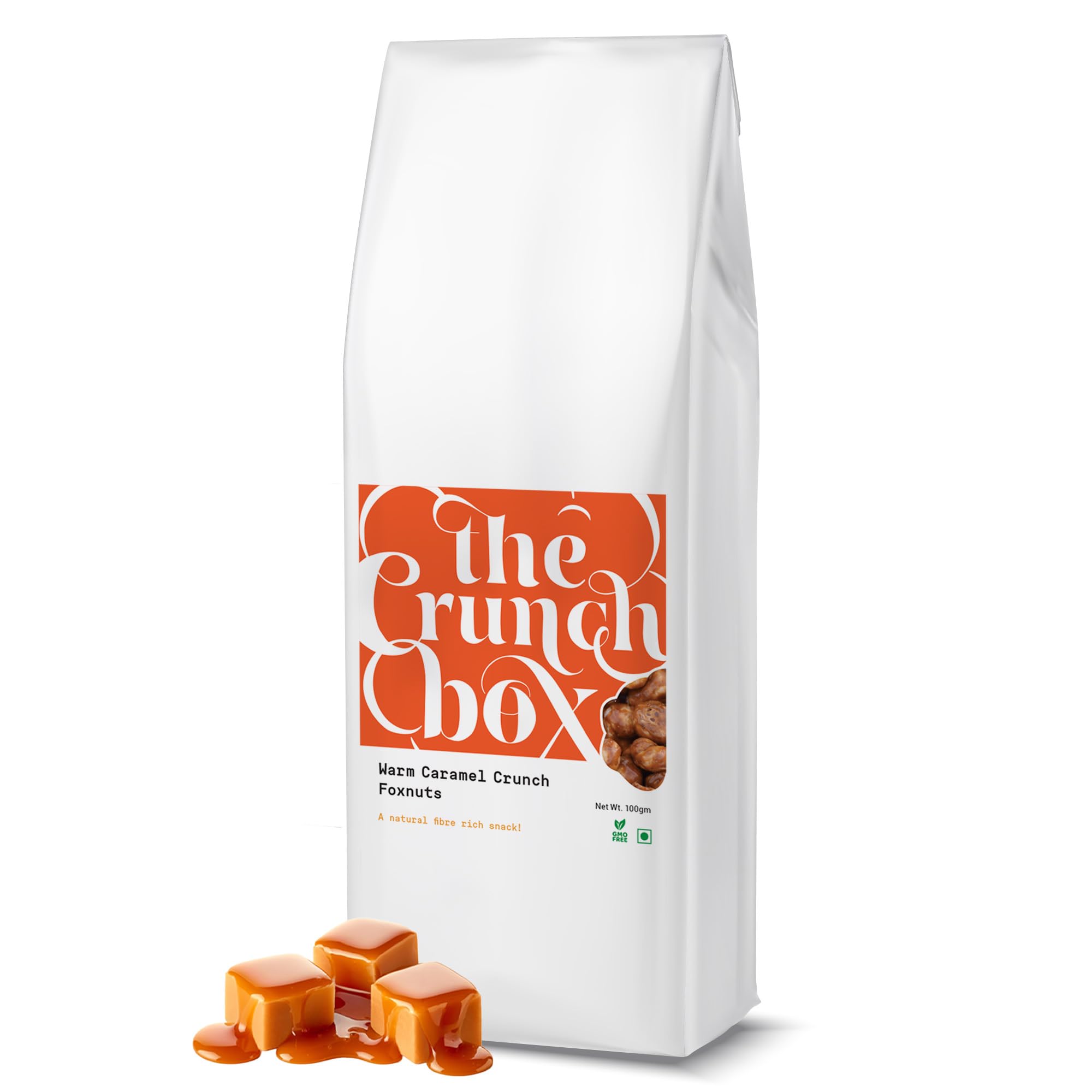 The Crunch Box Warm Caramel Crunch Foxnuts (Makhana) - 300gms - Rich in Calcium, Low Cholesterol, Gluten-Free, Protein-Rich, High Fiber, and Antioxidant Snack