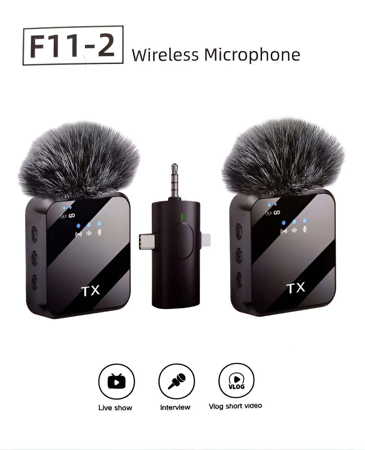 BKN (F11-2 3 in 1 Wireless Microphone, Noise Cancellation Wireless Mic for  Youtubers, Video Recording, Facebook, Compatible with Type-C  AndroidiPhoneCamerasLaptop (Dual 2X Transmitter) : Amazon.in: Musical  Instruments