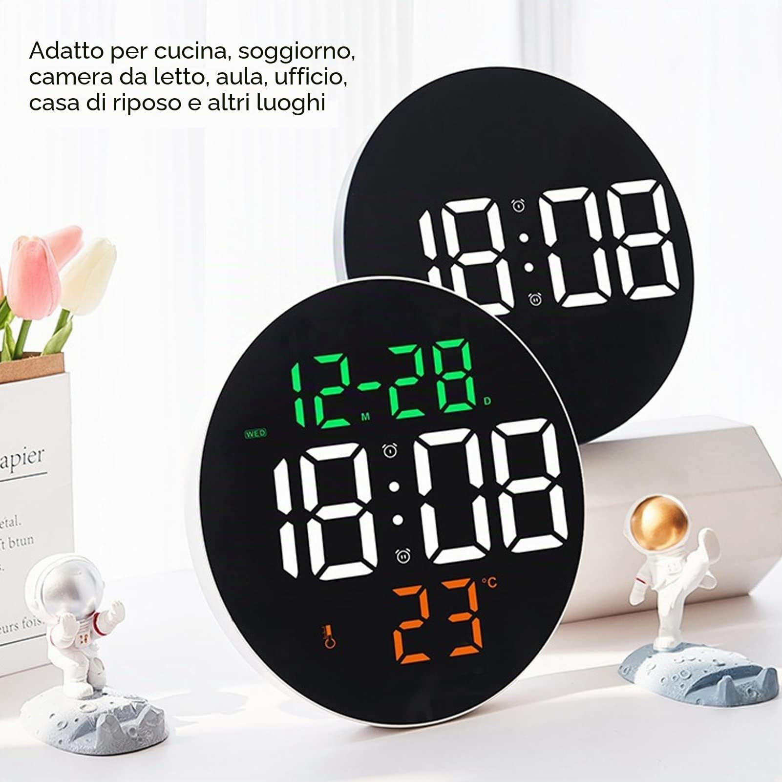 Orologio da Parete Digitale Con Display 12/24 Ore - Alimentato a Batteria e USB - Per Soggiorno