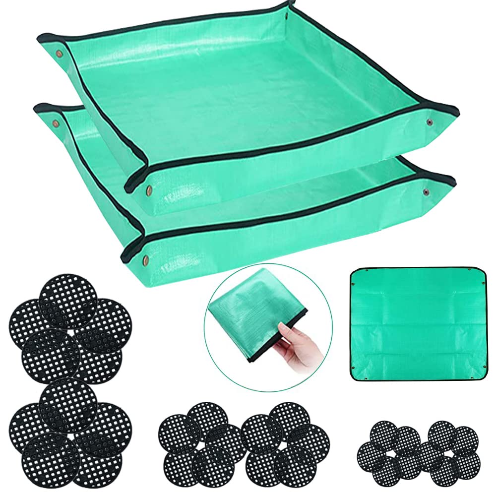 Idota Tappetino da giardino, 2 pezzi, 100 x 100 cm, impermeabile, per piante, da giardino, con attrezzi da giardino, pieghevole, per piante grasse, per interni da giardino, colore nero