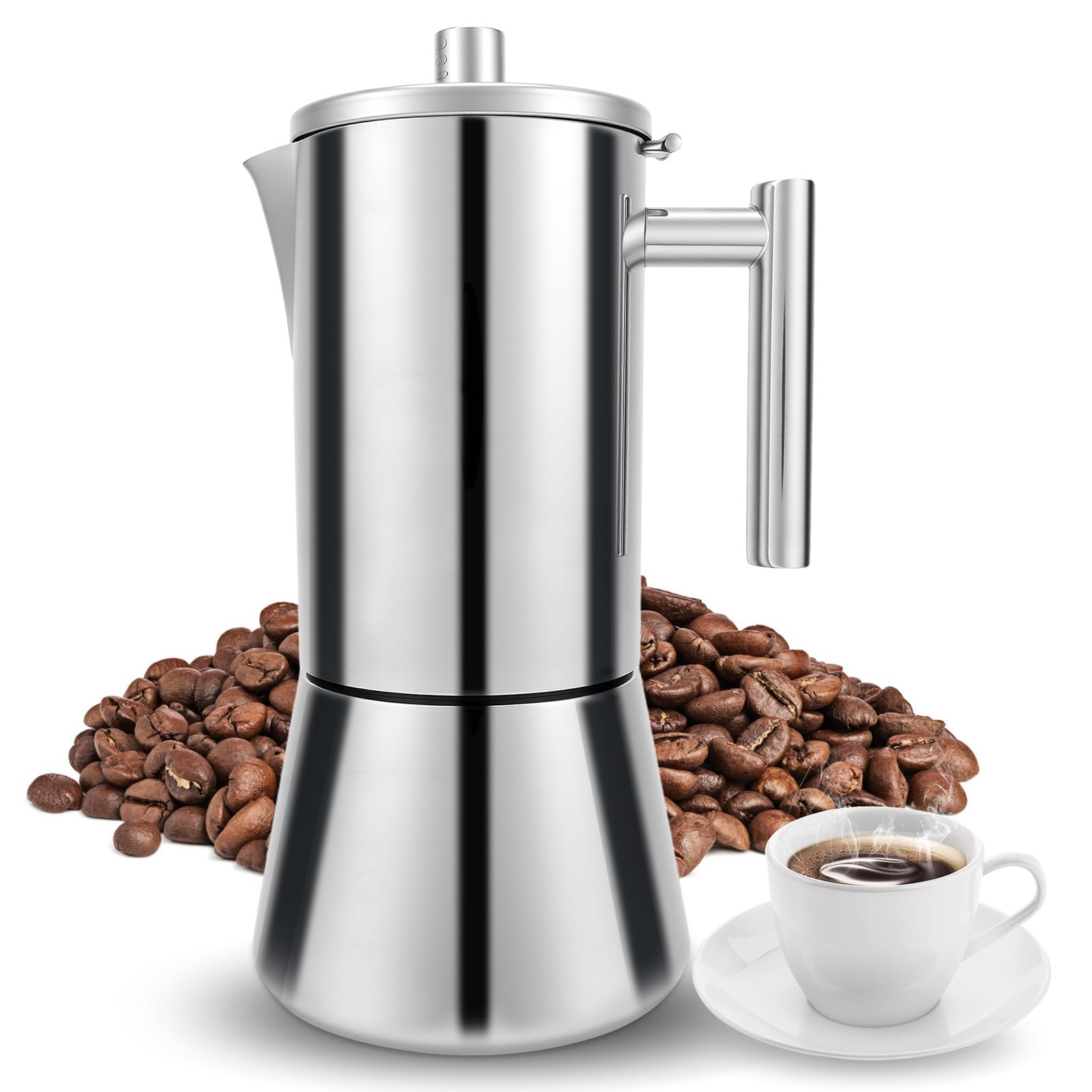 Gugxiom Stovetop Espresso Maker, 12Cup 17.5 oz Moka Pot, Stainless Steel Italian Coffee Machine Maker, Cuban and Italian Coffee Maker, Coffee Gift for Home Travel