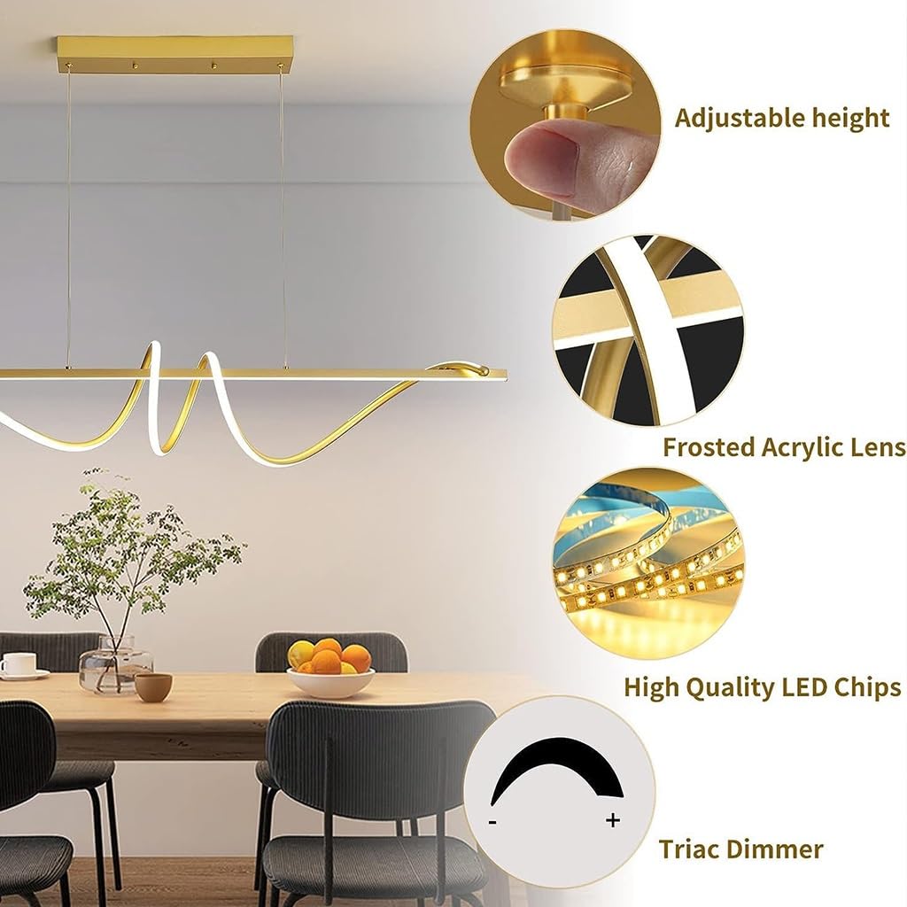 Plafonnier en Acrylique Anti-Scintillement avec télécommande, 3 Modes de Couleurs luminosité (lumière Neutre Chaude Froide) pour de Bar de Cuisine (Or, 100 cm), doré, 120 cm