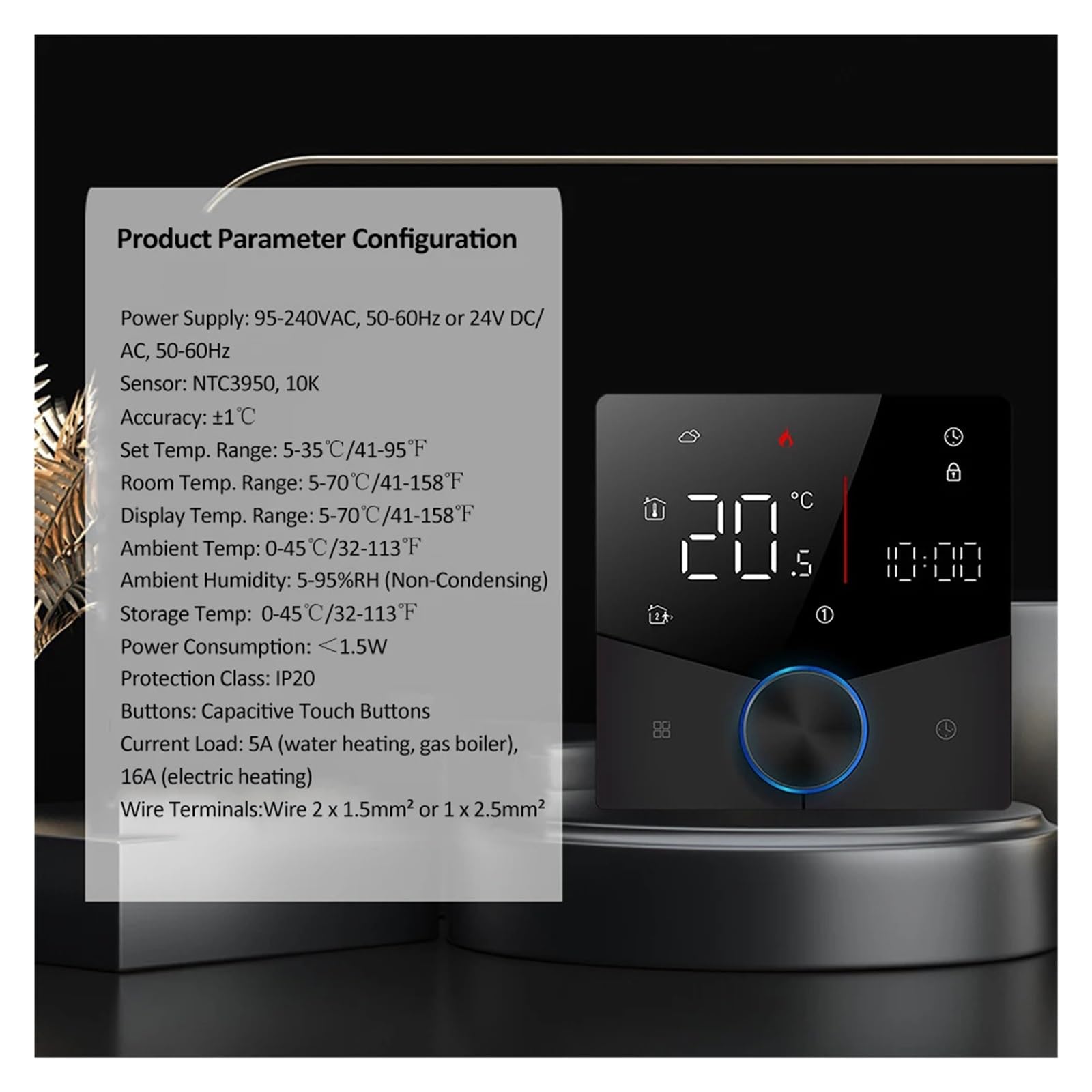 Inteligentny termostat, Inteligentny termostat grzewczy Cyfrowy regulator temperatury Wyświetlacz LCD Tygodniowy programowalny termostat Inteligentna kontrola aplikacji Life(Water Heating)
