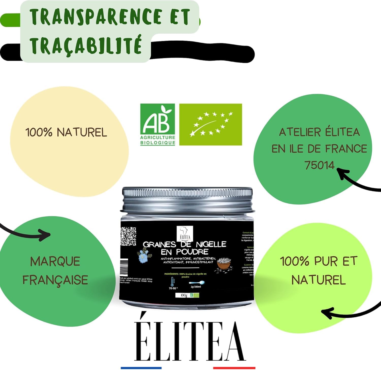 2X Poudre de graine de Nigelle Pure et de Qualité Supérieure Sans Additifs Cumin Noir Graines Moulues 100g Cuisine Cosmétique Bien-être Infusion Smoothie Superaliment DIY D'Origine Naturelle Vegan