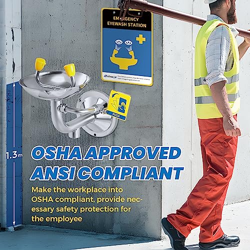 Image of Wall Mounted Eye Wash Station, Plumbing Eyewash Station with Sink, Stainless Steel Eye Washing Station with Dual Nozzles, OSHA Approved Eye Wash Unit for Industrail Use, NPT Threaded Eye Washer