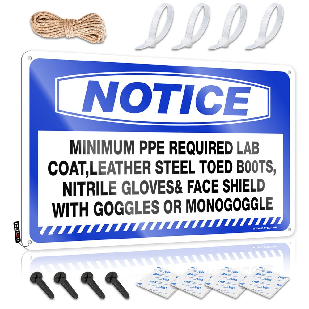 HELIOFORGE Vintage Metal Tin Sign Notice Minimum Ppe Required Lab Coat Tin Sign Tin Signs Camping Rules Tin Sign Funny(30X40CM)