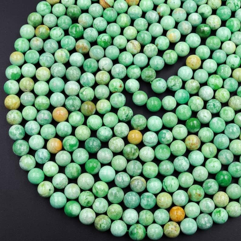 13 inch Strand of gem African Apple Variscite 8mm Round Smooth Beads for DIY Jewelry Making. African Apple Variscite Beads Strand