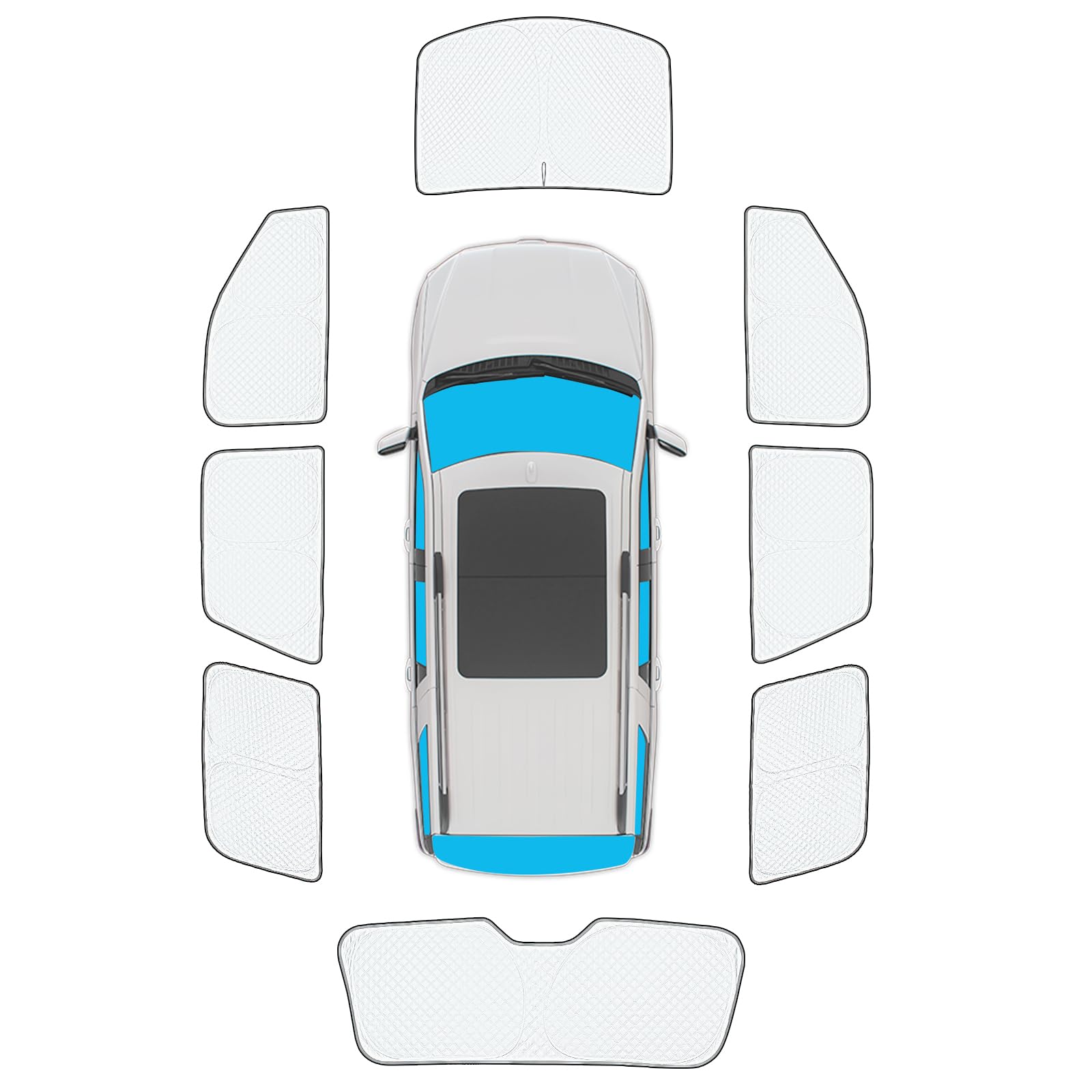 KMF 8pcs Thicken Full Sun Shades for Ford Expedition SUV (Not Max) 2018-2024 Accessories, Car Window Covers Sunshade for Windshield Side Rear, Sun UV Block and Blackout Privacy for Camping Outdoor