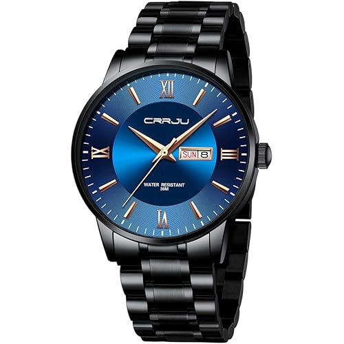 CRRJU Men's Minimalist Casual Luxury Auto Date Watches Fashion Business Japan Movement Quartz Waterproof Wristwatches for Men,Silver Stainsteel Steel Band Watch