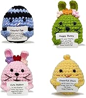 Muyiz 4 Pack Knitted Wool Easter Toys with Positive Cards - Cute Bunny, Chick, Egg Basket Stuffers for Kids