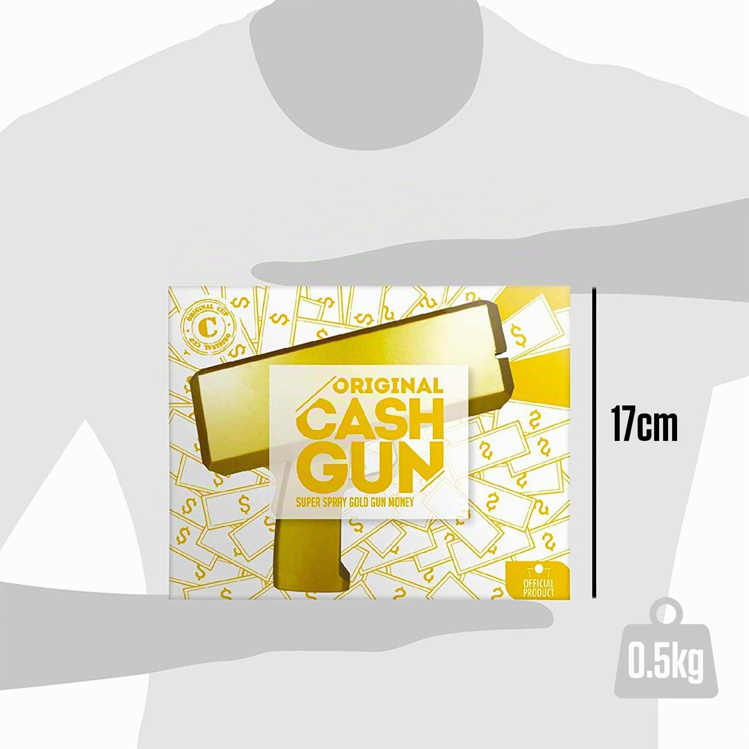 Original CashGun® | Money Gun | Oro | Money Launching Pistol | Cash Pistol | Fai piovere | Party Gun | 100 banconote false incluse | Accessorio | Gioco | Partito | Original Corner