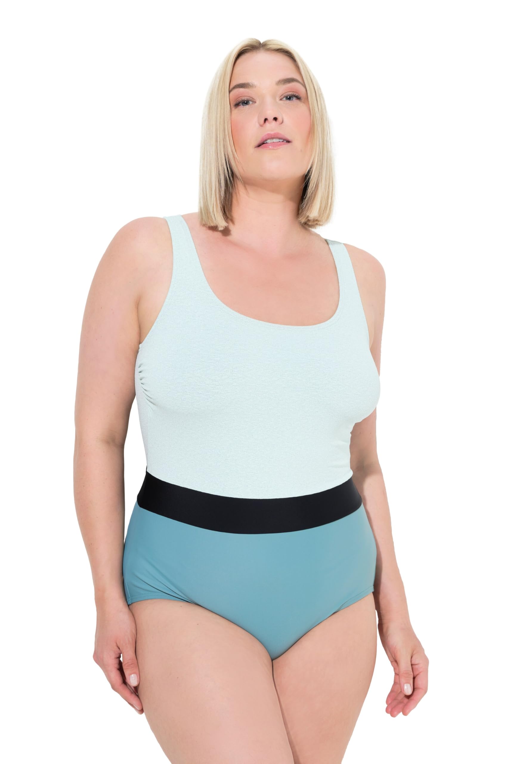 Ulla Popken Damen große Größen Übergrößen Plus Size Badeanzug, Glitzer, ohne Softcups, recycelt 834963