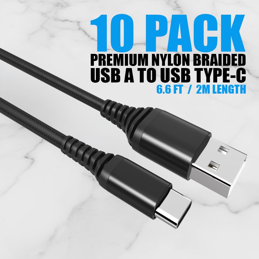 10er-Pack USB-Typ-C-Kabel [1,8 m, 3,0 A Schnellladung] – USB-A auf Typ C Ladekabel – Nylon geflochtenes Schnellladen für Samsung Galaxy S21 S20 S10, Pixel 6 5 4, OnePlus 9 8, Bulk 10er-Pack