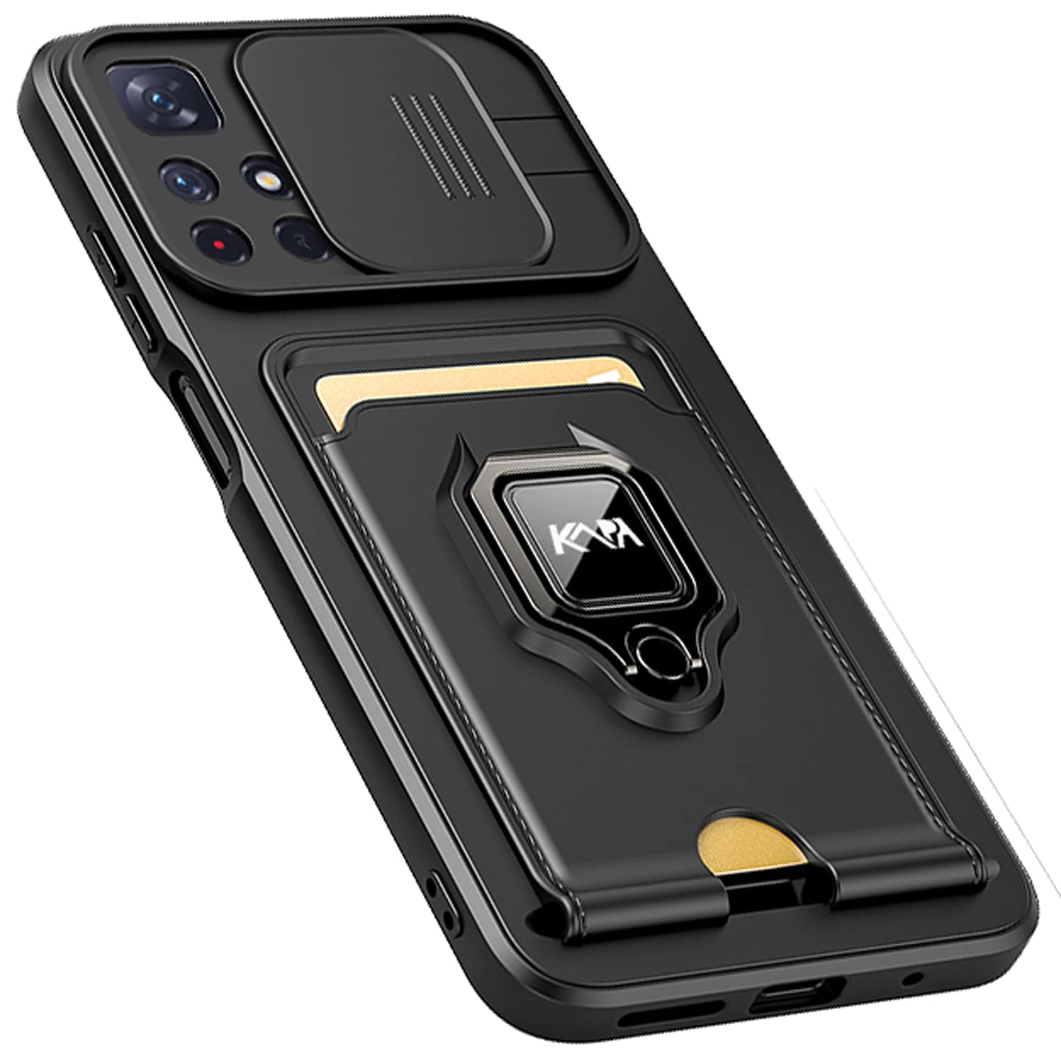 Kapa Bisen Back Cover for Redmi Note 11T (5G), Inbuilt Camera Slider,Ring Stand and Card Pocket Shockproof Slim Bumper Back Case (Black) (B09RH3QCBM) Amazon Price History, Amazon Price Tracker
