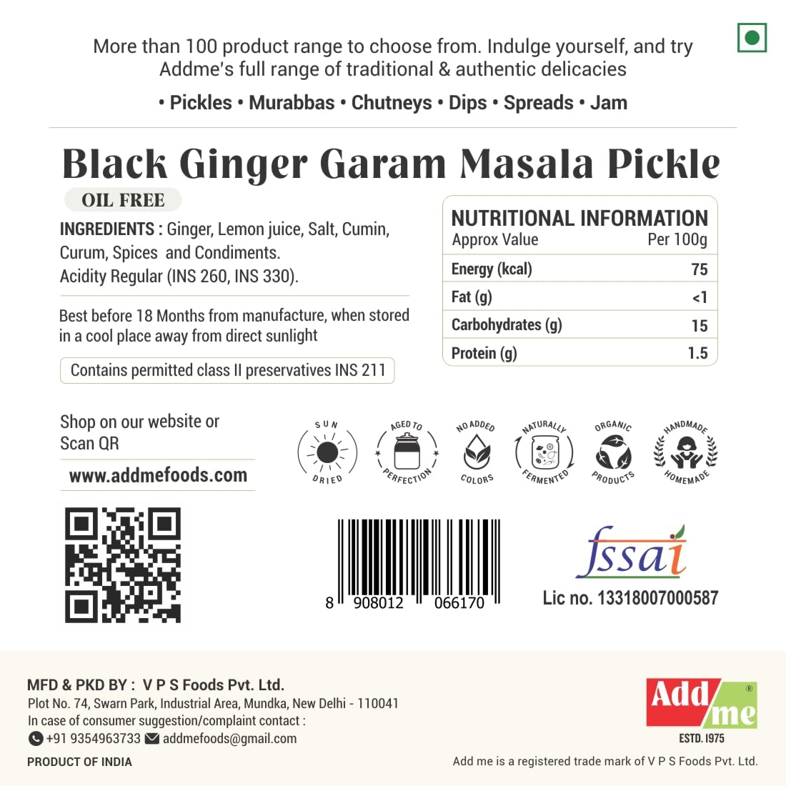 Add me Home Made Ginger Pickle Garam Masala 500gm Without OIL Adrak ka Achar Glass jar - Image 2 thumbnail