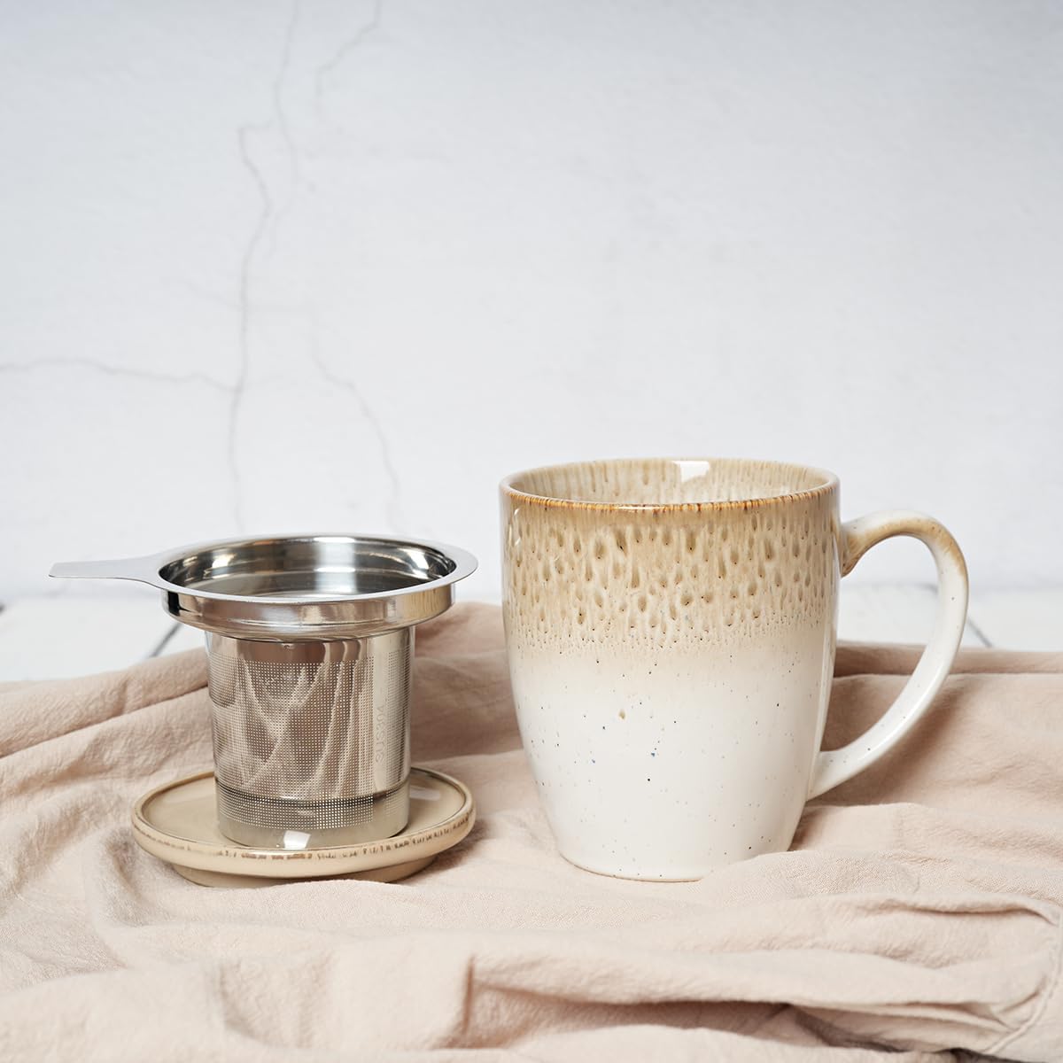 Bosmarlin Ceramic Tea Cup with Infuser and Lid, 16 Oz, 4 Color to Choose Dishwasher and Microwave Safe, Gradient Color Glaze, Steeping Tea Mug with Strainer (Brown) - Image 6