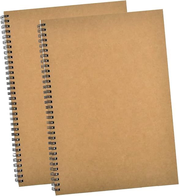 A4 Sketchbook 2pcs, 160GSM Spiral Bound Sketch Pad, 140 Pages Drawing Sketch Book, Kraft Cover Blank Paper Sketch Notebook For Artist Watercolor,Cartridge Paper For Kids Adults Landscape Painting (A4)