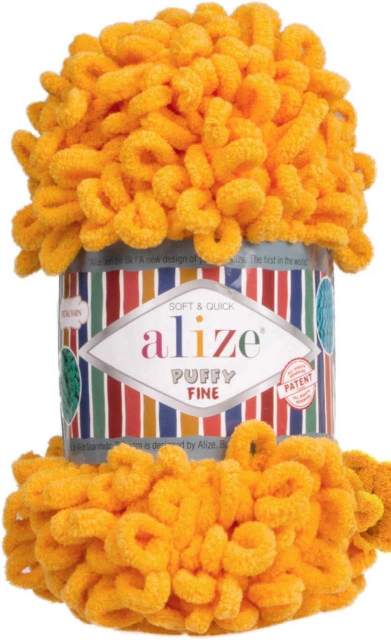 Alize Puffy Fine Baby Blanket Small Loop 100% Micropolyester Soft Yarn Lot of 4skn 400gr 64yds (82 - Mustard)