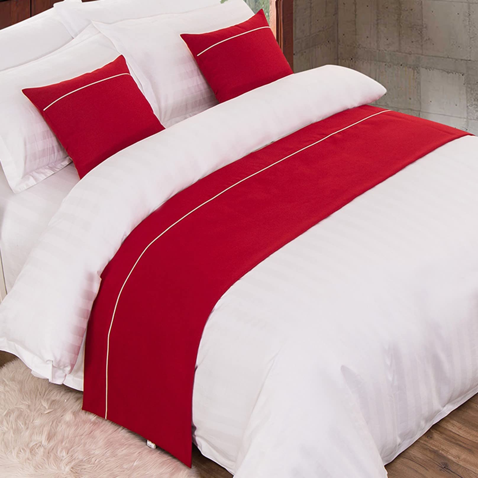ry Grey Linen Bettläufer- und Schal-Set, moderner Bettschutz, Slish Schlafzimmer & Hoteldekoration, perfekt für Hochzeiten, 260 x 50 cm für 200 cm Bett