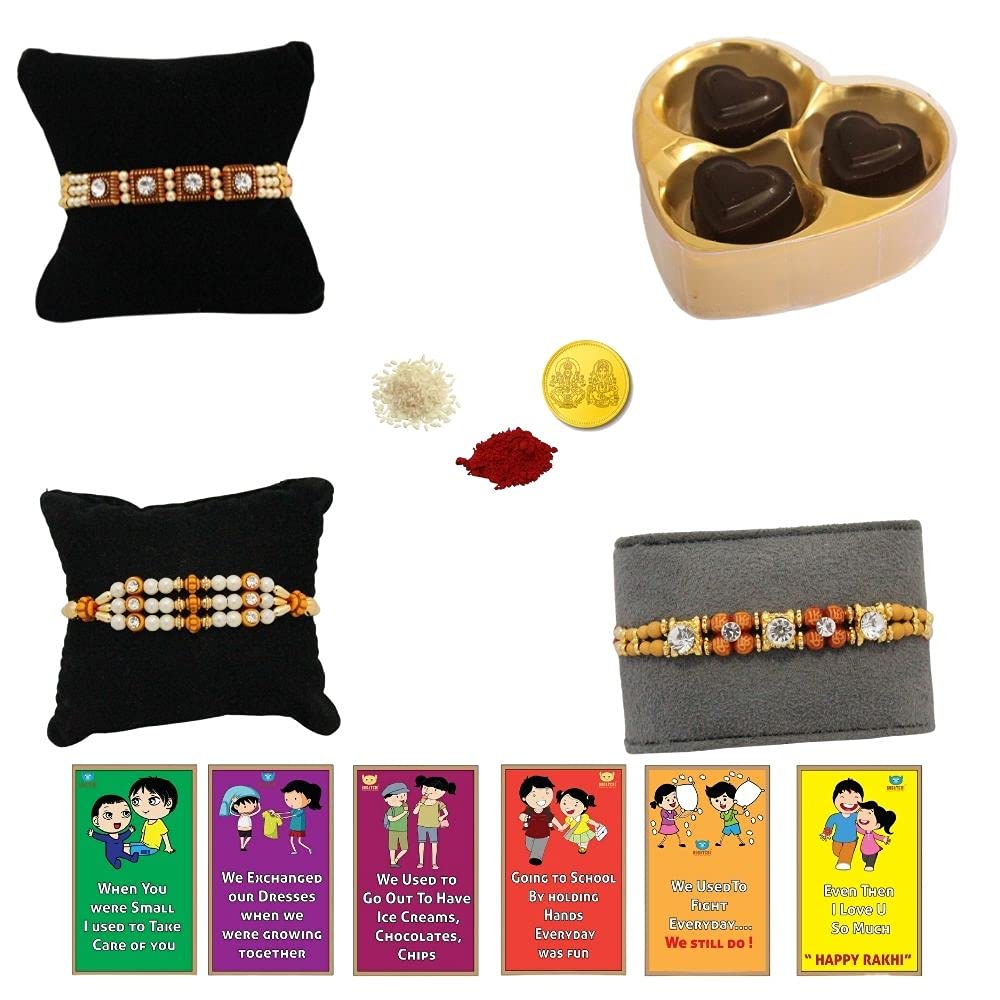 BOGATCHI Rakhi with chocolates gift pack, Rakhi and chocolate combo, Rakhi gift for brother with chocolate (3pcs)+Rakhi(3) +Roli Chawal+ Rakhi Story Card +Gold Coin with Rakhi Sweets, RKH3a8-image-49