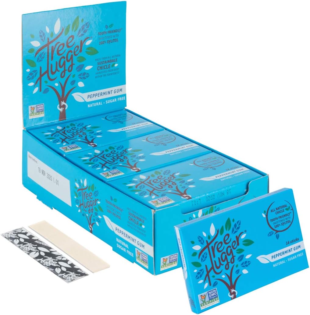 Tree Hugger Sugar Free Real Chicle Gum Sweetened with 100% Xylitol, Peppermint, 14Count (Pack of 12)