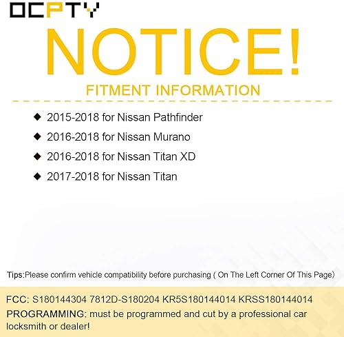 Miniatura 2 de OCPTY 1 unidad de control remoto de entrada sin llave transmisor de repuesto para 15 16 17 18 para Nissan Pathfinder Murano Titan XD Titan