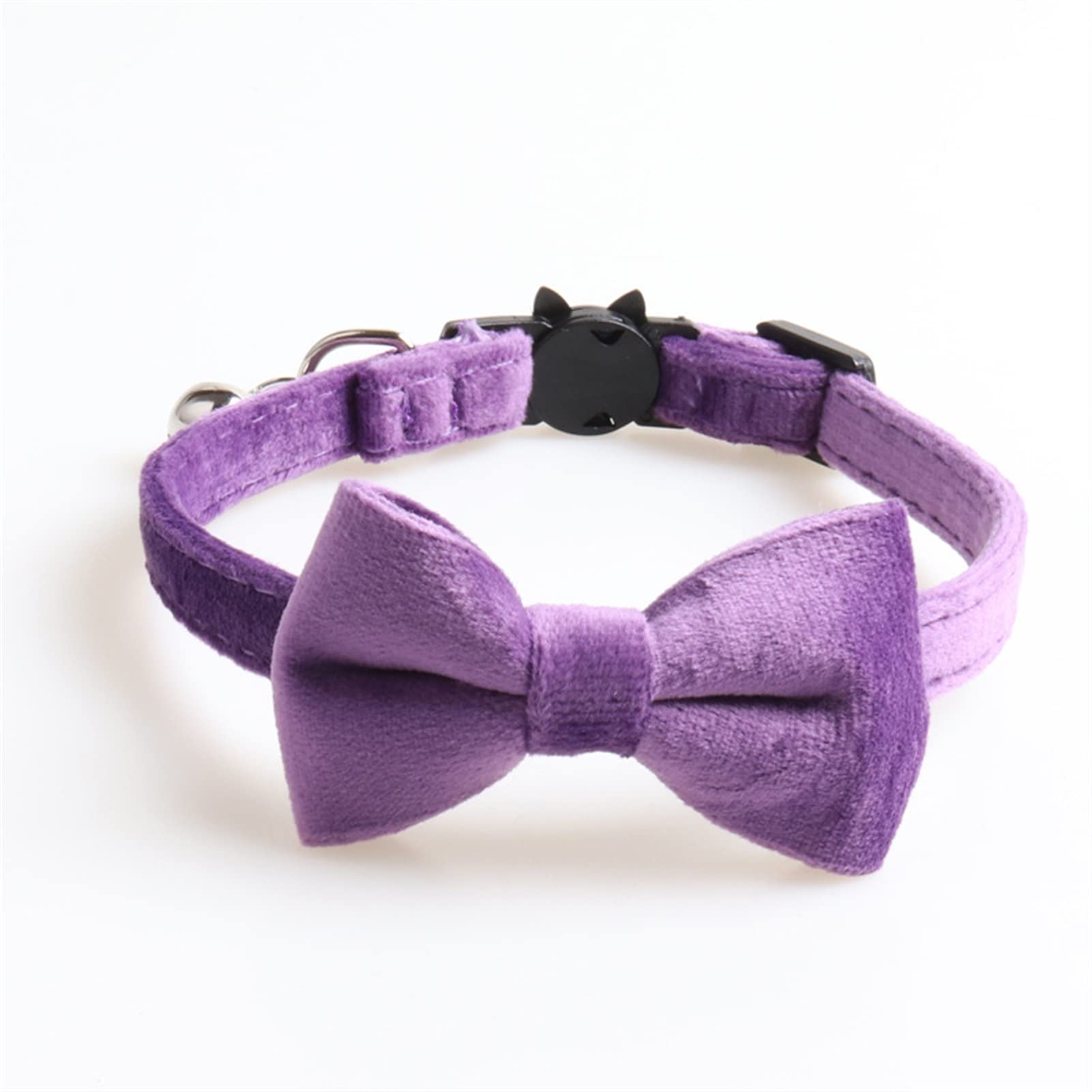JINGYAN Halsbänder Samt Katze Kragen Solide Farbe Bowknot Welpen Chihuahua Halskette mit Glocke Einstellbare Sicherheit Schnalle Katzen Fliege Haustiere Zubehör(Purple cat Collar)