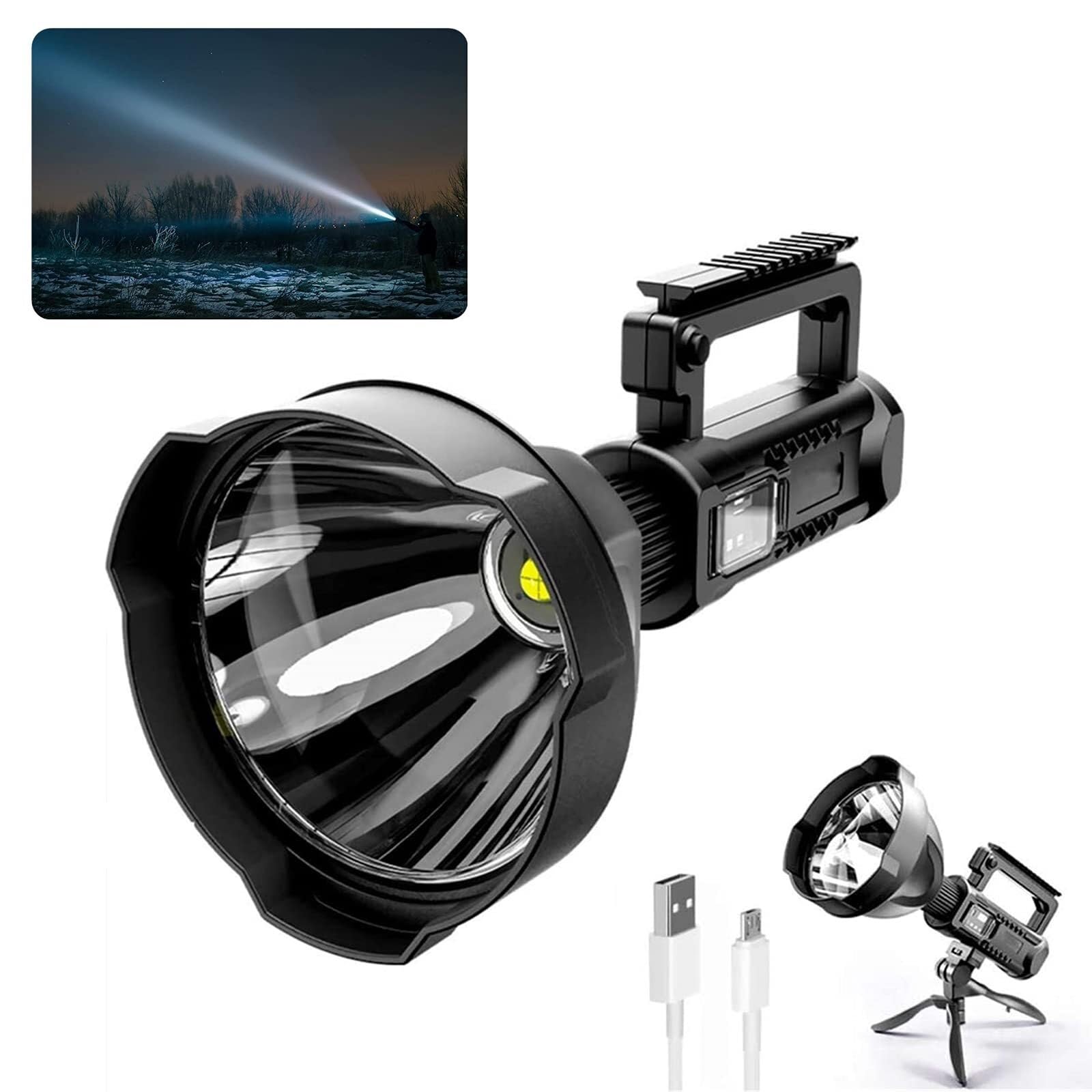 QFGVMXBWKZH Rechargeable Flashlight High Lumens, 90000 Lumen LED Super Bright Searchlight, 4 Modes IPX5 Watertight Work Lights for Hiking, Camping