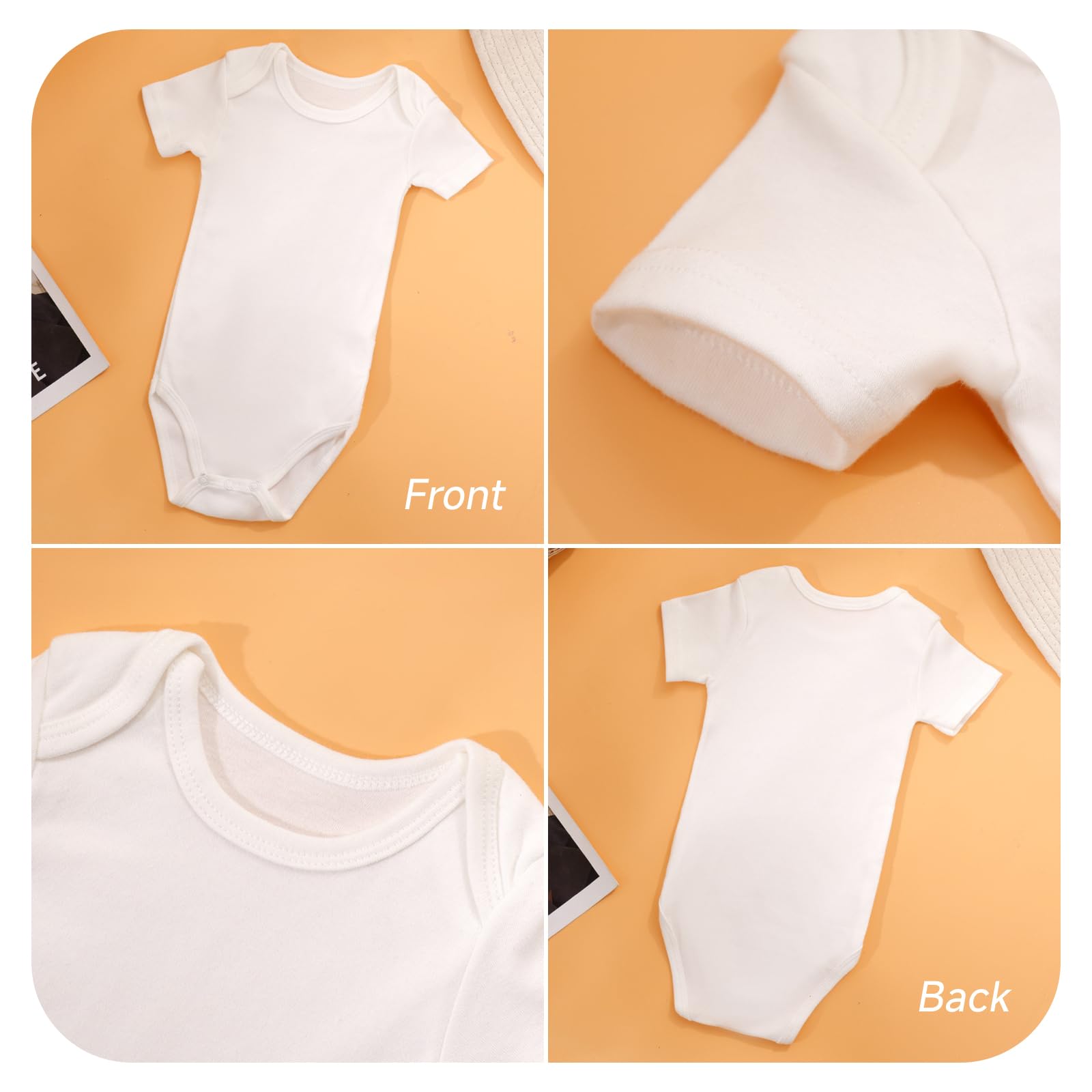 Baby Lätzchen zum Bemalen Set 12 Stück – 8 Baumwoll Bodys Kurzarm & 4 Doppellagige Lätzchen, 14 Textilstifte & Vorlagen für Babyparty Spiele